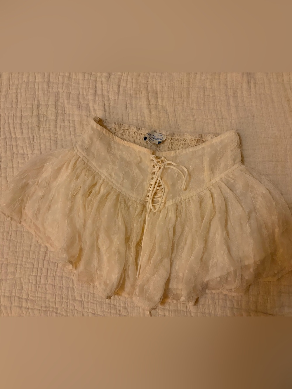 Romantic Lace-Up Cream Tiered Skirt